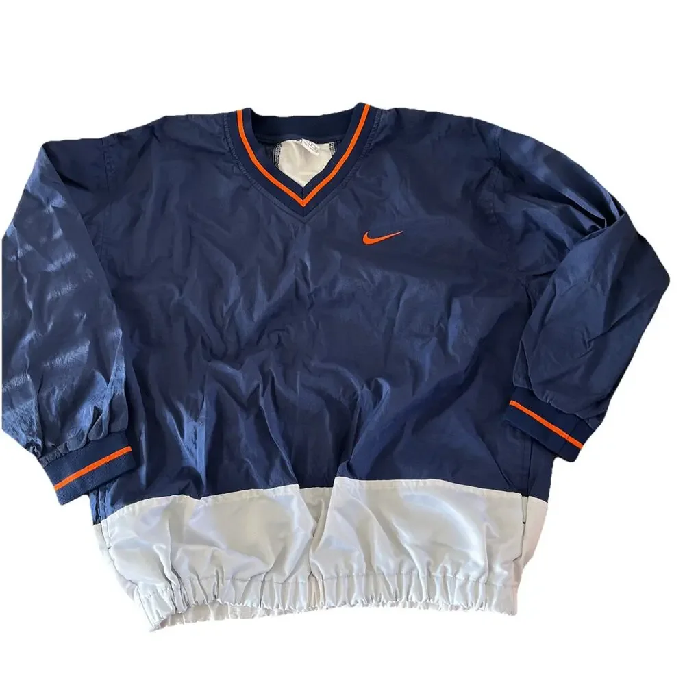 Nike Navy and White Windbreaker Pullover with Orange Accents